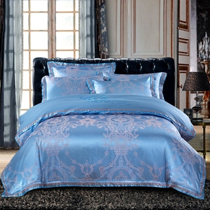 Parure <span class=keywords><strong>de</strong></span> <span class=keywords><strong>lit</strong></span> <span class=keywords><strong>de</strong></span> luxe bleue en jacquard, nouveau design, pour mariage, taille King, avec housse <span class=keywords><strong>de</strong></span> couette et 2 taies d'oreiller - Product Image 4