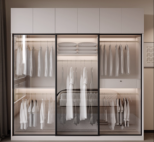 Armoire coulissante en verre avec porte coulissante en eucalyptus de qualité <span class=keywords><strong>OSB</strong></span>, ensemble d'armoire de chambre à coucher moderne et luxueuse <span class=keywords><strong>pour</strong></span> la maison - Product Image 5