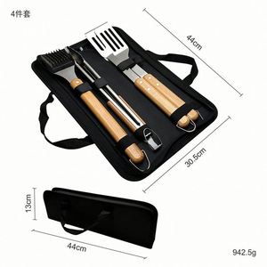 Ensemble barbecue portable d'extérieur en acier inoxydable avec table en bois et sac en tissu, outils de barbecue inclus - Product Image 2