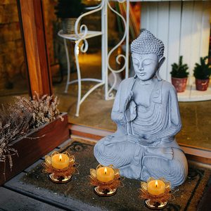 Nicro porte-bougie <span class=keywords><strong>en</strong></span> métal fer artisanat chandelier <span class=keywords><strong>bouddha</strong></span> Lotus chauffe-plat pour lampe papillon temple Deepawali Diwali décoration - Product Image 6