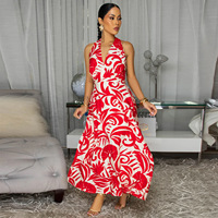 Robe longue maxi pour femme à imprimé floral tropical, col halter, décolleté en V profond, dos nu croisé, taille à nouer, pour les vacances, la plage et les occasions décontractées