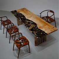 Vente d'usine Nouvelle conception Table à manger en bois massif en résine époxy noire Table à thé en bois de peuplier de haute qualité Art floral