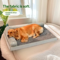 Lit pour animaux de compagnie en forme de L, amovible, lavable, respirant, chaud, en daim, toutes saisons, avec rembourrage en éponge pour grands chiens
