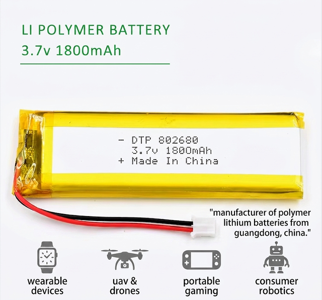 3.7V 7.4V 11.1V 1S 2S 3S 850mah 1800mah 2000mah Semi-solid State High Density Pouch Lithium Ion Batteries 802680 LiNiMnCoO2 500