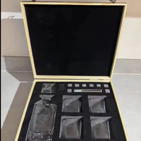 Juego de 5 Decantadores de Whisky en Caja de Regalo, Decantador de Whisky Personalizado con 4 Vasos de Whisky y 8 Piedras en Caja de Madera
