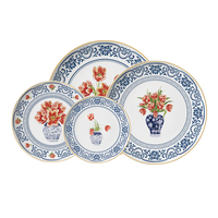 Service de table élégant en porcelaine bleue et blanche de style chinoiserie - Vaisselle romantique pour mariage, ensemble de vaisselle en céramique fine pour la fête nuptiale