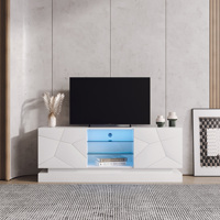 Meuble TV moderne en MDF blanc brillant avec panneau en bois éclairé par LED, unités de table TV pour hôtel, salon