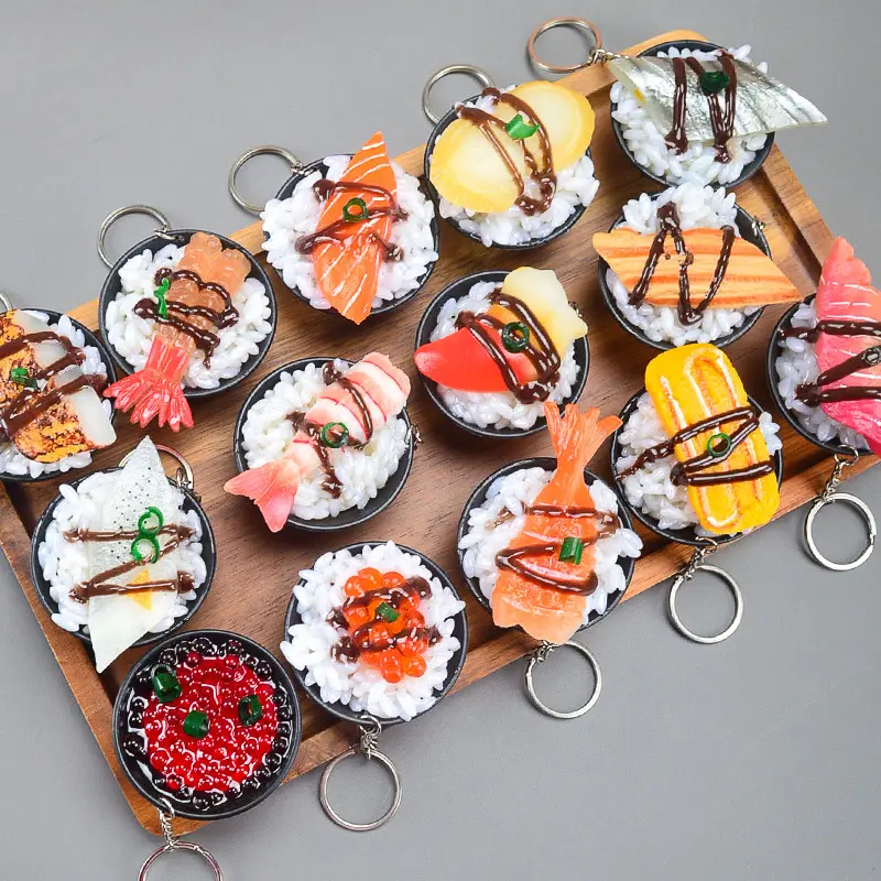 BSBH Mini Food Keychain PVC Simulation Donut Noodle Keychain Cute Delicious Sushi Food Keychain Accessories