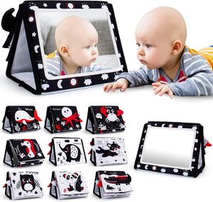 Miroir de jeu pour bébé Tummy Time, jouets pour nourrissons, nouveau-né <span class=keywords><strong>0</strong></span>-<span class=keywords><strong>3</strong></span> <span class=keywords><strong>mois</strong></span>, développement cérébral avec <span class=keywords><strong>livre</strong></span> en tissu froissé, hochet et <span class=keywords><strong>livre</strong></span> noir et blanc - Product Image 4