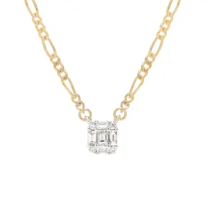 Gemnel dress jewelry 925 silver 18k gold baguette diamond shield strength figaro chain necklace