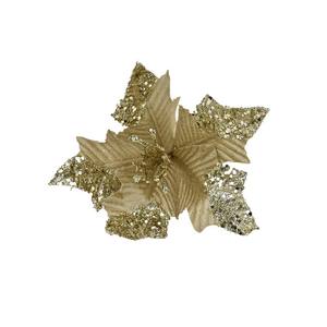 FLOR PEQUEÑA EN TERCIOPELO CHAMPAGNE CON 5 PÉTALOS Y PEDRERÍA DORADA - Product Image 1