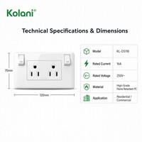 Prise murale OEM standard US 120, double, 6 trous, 16A 250V avec interrupteurs à bascule indépendants pour appartements et projets hôteliers