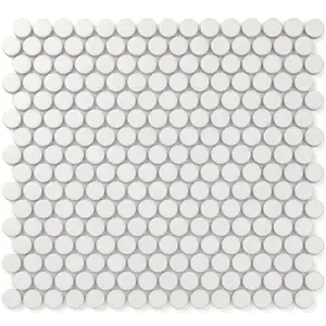 White circle penny round ceramic mosaic tiles glossy glazed kitchen bathroom backsplash wall floor