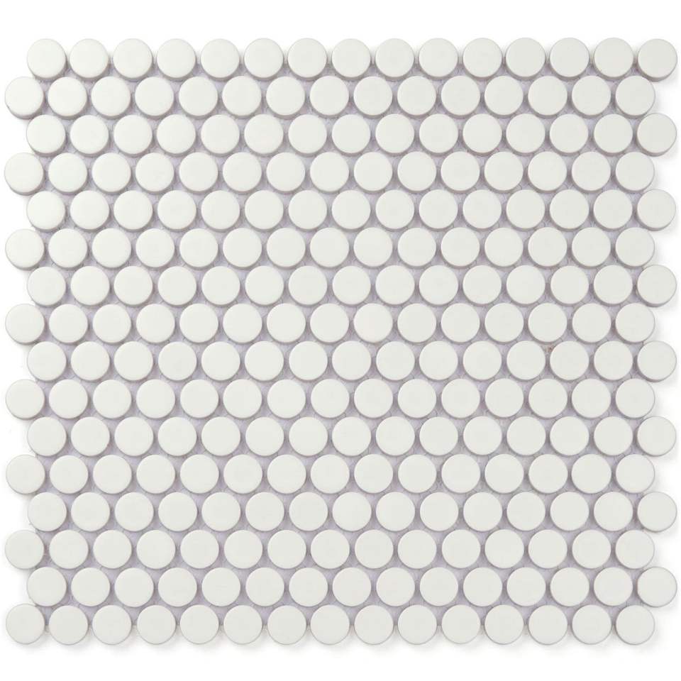 White Circle Penny Round Ceramic Mosaic Tiles Glossy Glazed Kitchen Bathroom Backsplash Wall Floor