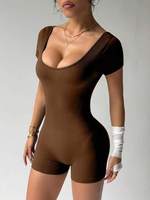 Combinaison de sport moulante sans coutures à dos profond en V, dos nu, manches courtes, style combishort, ensemble de yoga une pièce