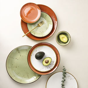 YAYU Set Pesta langsung pabrik, warna-warni Restoran untuk Makan Malam, piring Salad pedesaan keramik hijau unik porselen - Product Image 5