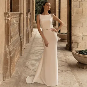 Женское свадебное платье с юбкой-годе It's yiiya, белое платье с глубоким круглым вырезом, блестками и открытыми плечами на молнии на лето 2021
