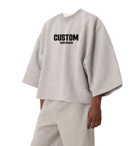 T-shirt surdimensionné personnalisé pour homme à manches courtes, col roulé uni en maille avec imprimé lettres sur le devant, coupe ajustée en jersey formel 100 % coton sérigraphié - Product Image 1