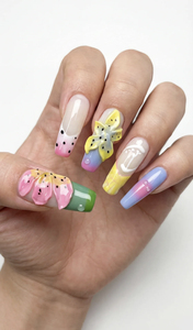 <span class=keywords><strong>Uñas</strong></span> Postizas Hechas a Mano, 10 Piezas, Personalizables, Medianas, Cuadradas, con Diseño Tropical 3D de <span class=keywords><strong>Flores</strong></span>, Gotas de Rocío y Frutas Exóticas - Product Image 3