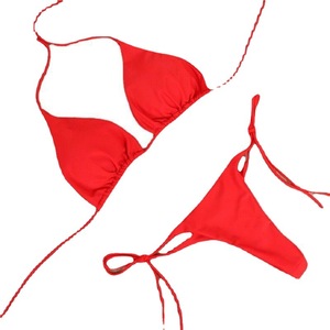 WoYing-Conjunto de <span class=keywords><strong>Bikini</strong></span> liso para mujer, bañador Sexy con Tanga y lazo lateral, traje de baño de estilo vendaje - Product Image 2
