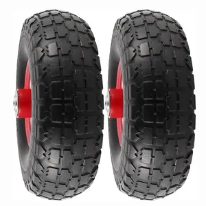 HKT1443 Manufacturer wholesale 4.10/3.50-4 Solid Trolley wheel 10 Inch Pu Foam Flat Free Tires 257x82mm puncture proof tires