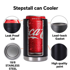 Logo et couleur personnalisés, acier inoxydable 304 à double paroi 4-en-1 #   Refroidisseur de canettes de bière et de vin 12 oz, design fin, portable pour les voyages - Product Image 5