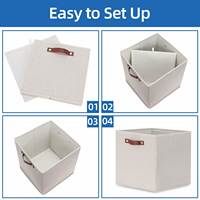Cubes de rangement en tissu avec doubles poignées en cuir, paniers pliables 13x13 pour étagères