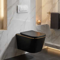 WC mural sans rebord noir, gain de place, avec système de chasse d'eau dissimulé pour salle de bain résidentielle et commerciale