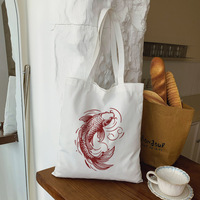 Sac fourre-tout en toile à motif de dessin animé personnalisable avec poignée en coton longue, sac à bandoulière recyclable pour femme, sac de shopping