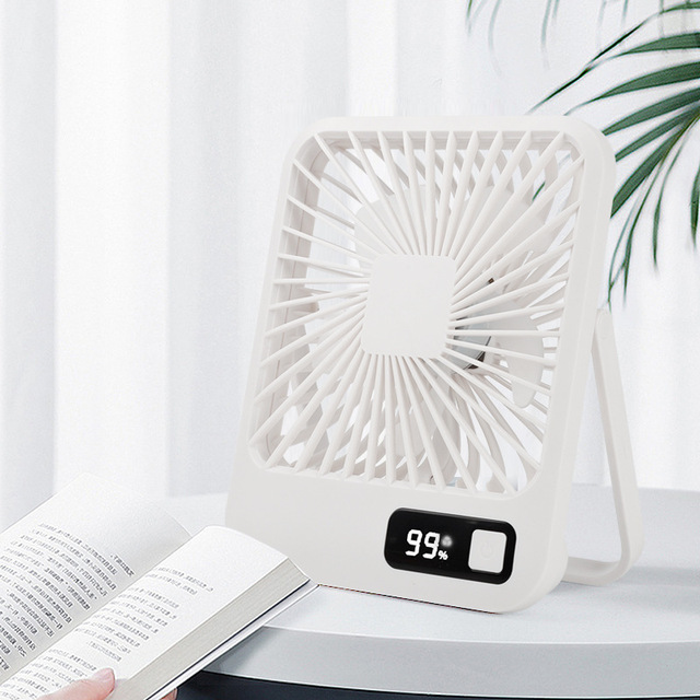 Small Desk Table Fan Usb Led Clock Fan Display Battery Level Bedroom Fans USB Rechargeable Powerful Wind Cooling Fan for Offices