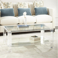 Rectangle moderne de luxe acrylique Transparent verre Topper fait à la main Table basse meubles de salon décoratifs pour la maison