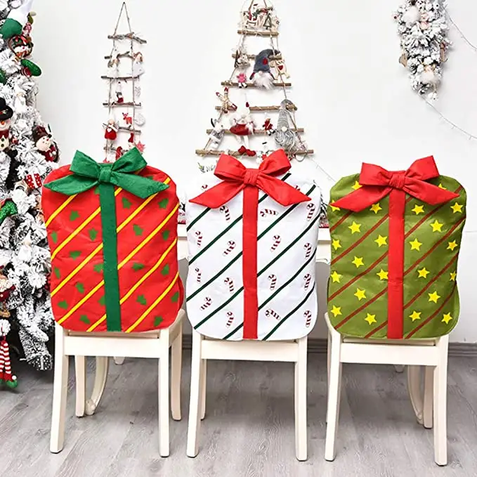 Penjual Terlaris Kedatangan Baru 2022 Dekorasi Natal Bungkus Hadiah Bergaris Penutup Kursi Busur
