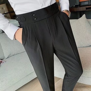 Crossing hommes mince petite jambe taille haute affaires couleur unie décontracté napolitain costume pantalon mode - Product Image 5