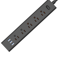 Tablette électrique domestique de couleur noire, prise américaine, 3 ports USB, 3 prises de sortie, protection contre les surtensions, chargeur rapide intelligent, alimentation 1875W