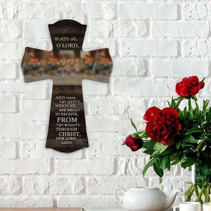 Wooden Wall Sign <b>Retro</b> Wooden Cross Pendant Wall Hanging Sign Folk Art Style Church Scene for Home Christmas Wall Decoration - Product Image 3