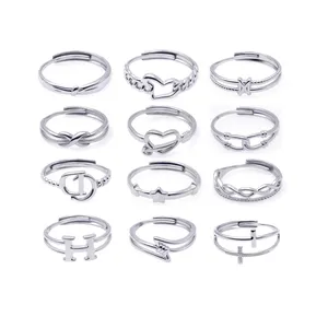 Venta al por mayor anillo de dedo trenzado geométrico estilo mixto anillo ajustable Ins Acero inoxidable Hiphop anillos para las mujeres