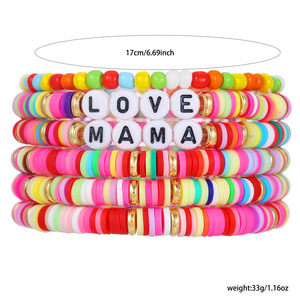 Colorful Polymer Clay Letter <b>Beaded</b> Stacking <b>Bracelet</b> Set For Mother's Day Gift Fashion Jewelry - Product Image 4