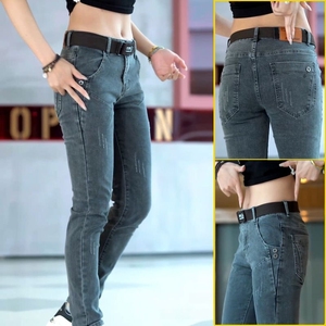 Jeans slim fuselés style coréen pour <span class=keywords><strong>femme</strong></span>, taille <span class=keywords><strong>mi</strong></span>-haute, extensibles, décontractés, pantalons longs, vente en gros - Product Image 5