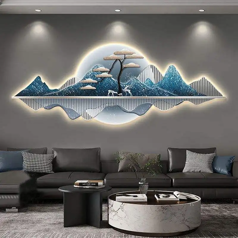 Art mural 3d peinture de chambre à coucher de luxe lumière moderne paysage de luxe peinture en porcelaine de cristal et peinture décorative à lumière led
