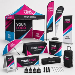 Kit d'installation de stand promotionnel avec mur d'arrière-plan pour tente d'exposition, bannière, nappe, panneau en A, sacs de transport et tente promotionnelle - Product Image 1
