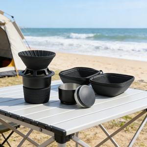Set de café de viaje para acampar al aire libre, negro mate, set de cafetera portátil TODO en 1 - Product Image 3