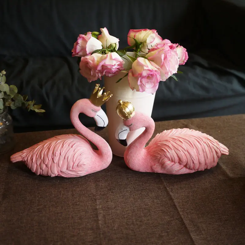 Розовые украшения в виде фламинго для пар, украшение для дома из смолы, Лидер продаж, украшение в виде фламинго короля и королевы
