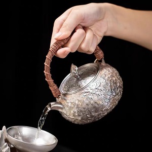 <b>Silver</b> Plated Teapot Round With Handle Heat Resistant For Kung Fu <b>Tea</b> <b>Set</b> Home Use Afternoon <b>Tea</b> - Product Image 2