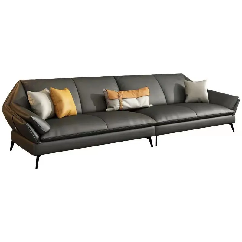 Minimalist Italian Style Elegant Wooden Sofa Genuine Leather Double Seater for Small Spaces for Villa Application