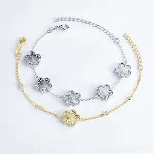 925 joyería de plata elegante mujer 14K chapado en oro rodio trébol flor encanto pulsera