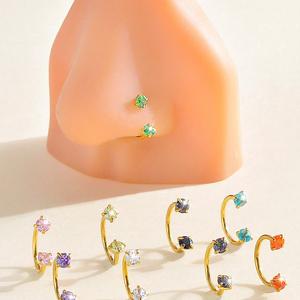 新デザイン クローバー ステンレス製 U字型 ホースシューポスト ノーズリング ダブルエンド ジルコン パーソナライズド ノーズピアス ノーズリング - Product Image 1