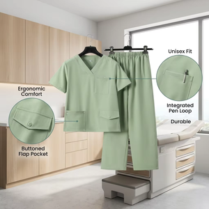 Uniformes Médicos de Prueba Rápida, Uniformes Quirúrgicos de Polialgodón Suave para la Piel, Cuello en V, Manga Corta, Trajes de Trabajo para Clínica Dental - Product Image 1