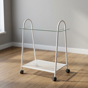 Minimalist Double Tier Metal <b>Storage</b> Cart with Wheels <b>for</b> Living Room Tableware KTS-230512-09 - Product Image 1