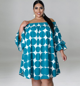 Nouvelle arrivée Jupes grande <span class=keywords><strong>taille</strong></span> <span class=keywords><strong>pour</strong></span> femmes Robe sexy à col asymétrique et imprimé à pois - Product Image 4
