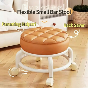 Taburete giratorio de cuero con ruedas, altura ajustable, estilo chino, para uso doméstico, taburete bajo rodante, banco infantil con ruedas, silla móvil para sala de estar - Product Image 1